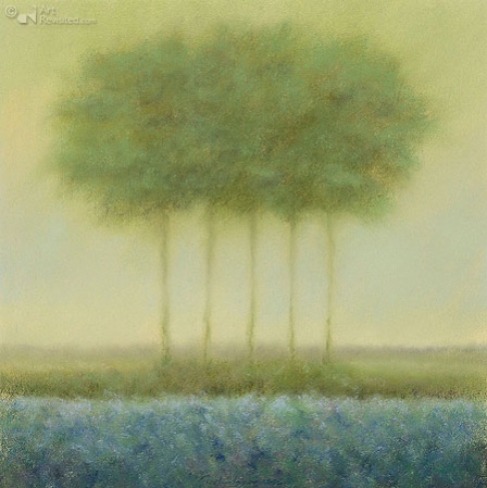 Hoofdafbeelding Blauw landschap met 5 bomen