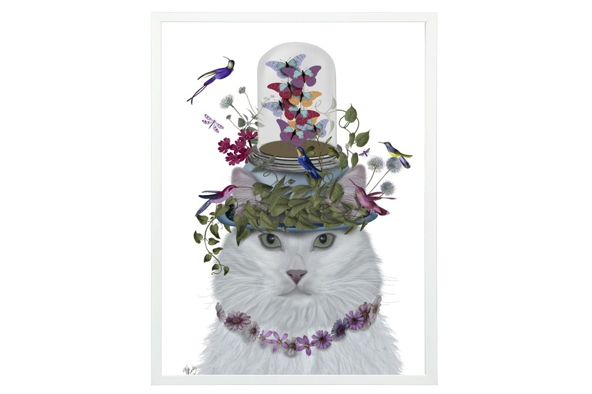 Hoofdafbeelding White Cat with Butterfly bell jar - Fab Funky