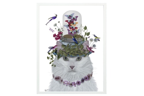 White Cat with Butterfly bell jar - Fab Funky